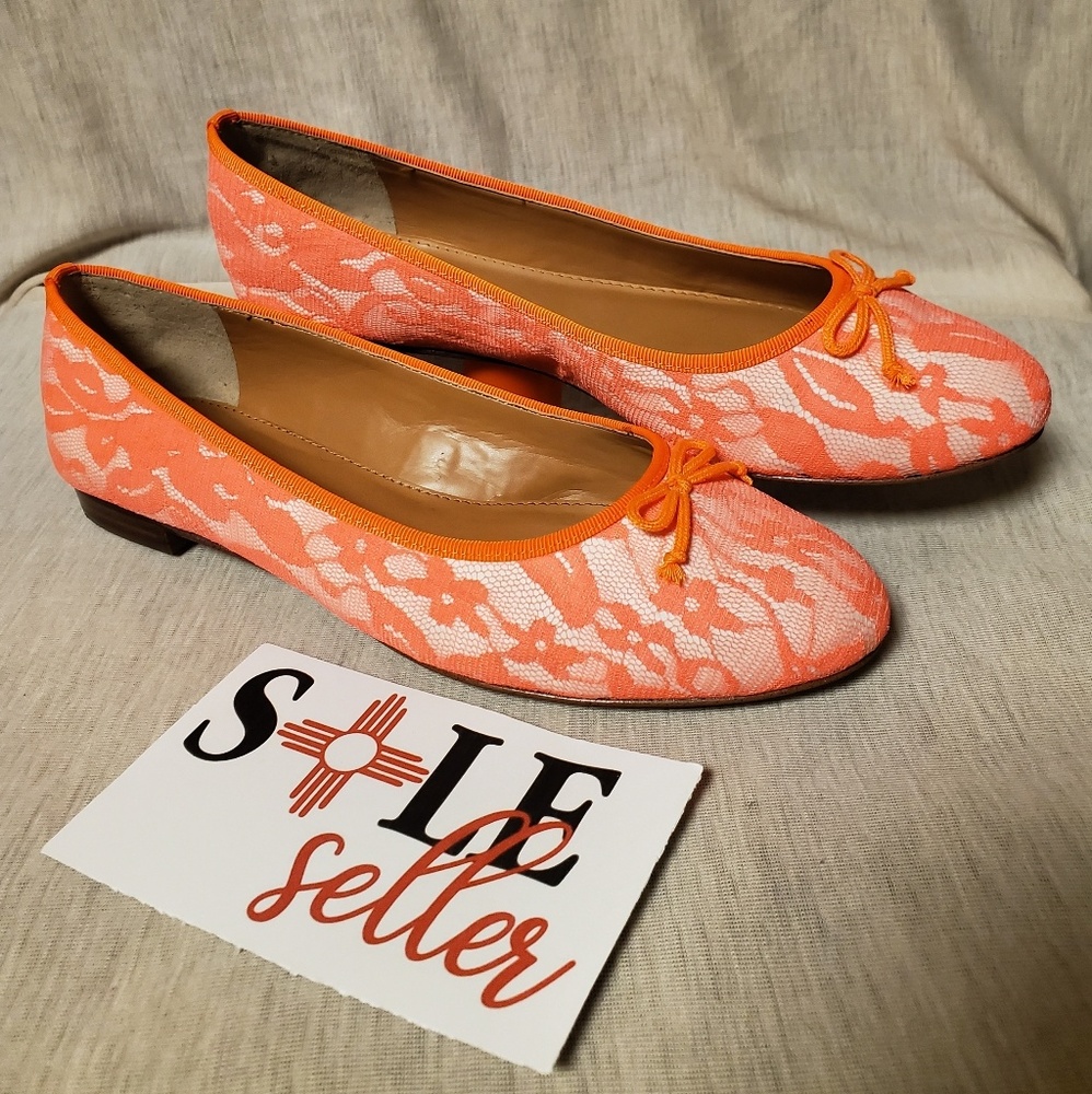 j crew womens neon orange lace flats sz7
